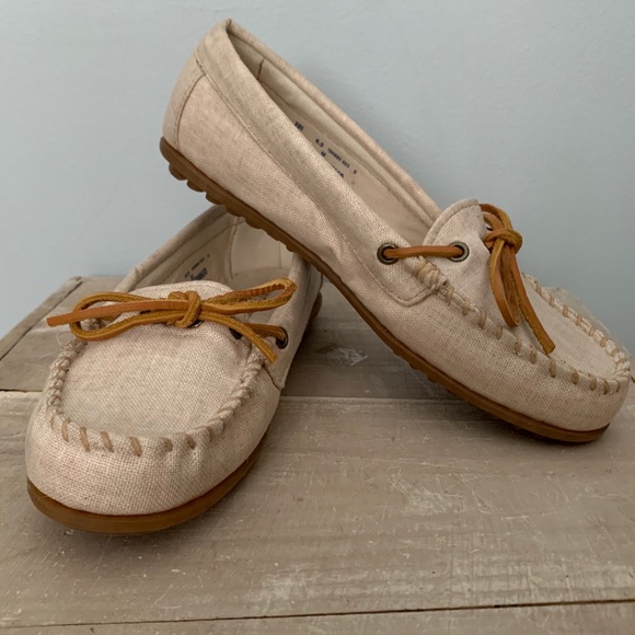 Minnetonka Canvas Loafer in Shades of Tan - Picture 3 of 7